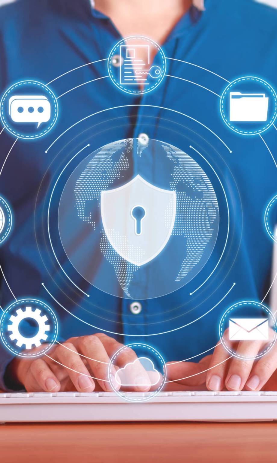 Concept of cybersecurity, protection of the user's private data, files and documents. Security screen on the Internet.